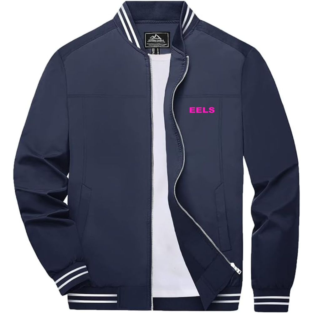 Men's Eels Lightweight Zip-Up Bomber Jacket with Ribbed Collar and Cuffs Versatile Casual Outerwear