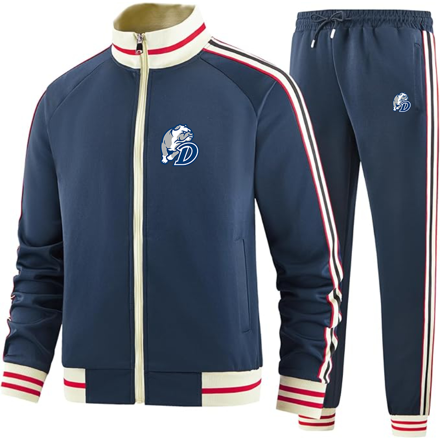Men's  Drake Bulldogs  Two Piece Designer Tracksuit with Bold Striped Accents and Zippered Front Elevated Athletic