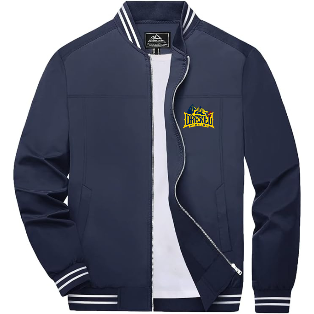 Men's Drexel Dragons Lightweight Zip-Up Bomber Jacket with Ribbed Collar and Cuffs Versatile Casual Outerwear