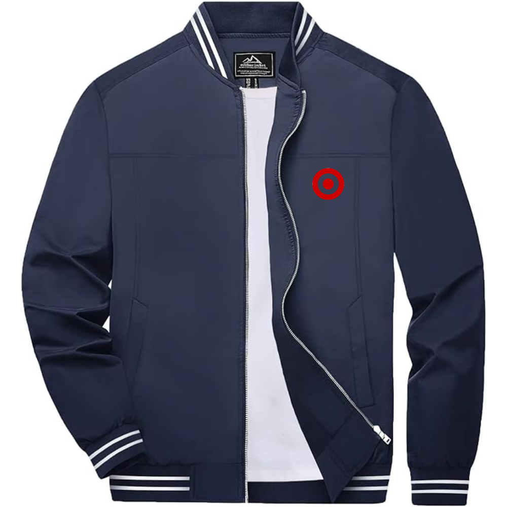 Men's Target  Lightweight Zip-Up Bomber Jacket with Ribbed Collar and Cuffs Versatile Casual Outerwear