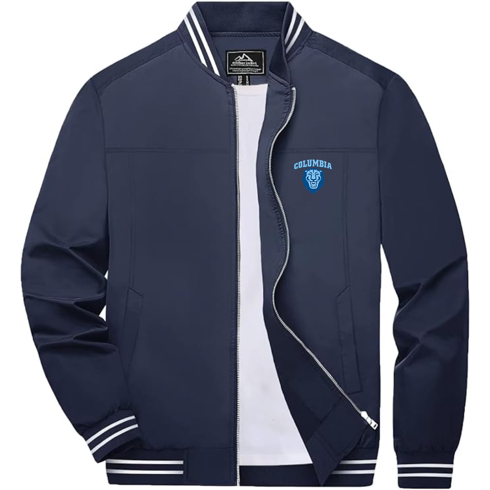 Men's Columbia Lions Lightweight Zip-Up Bomber Jacket with Ribbed Collar and Cuffs Versatile Casual Outerwear