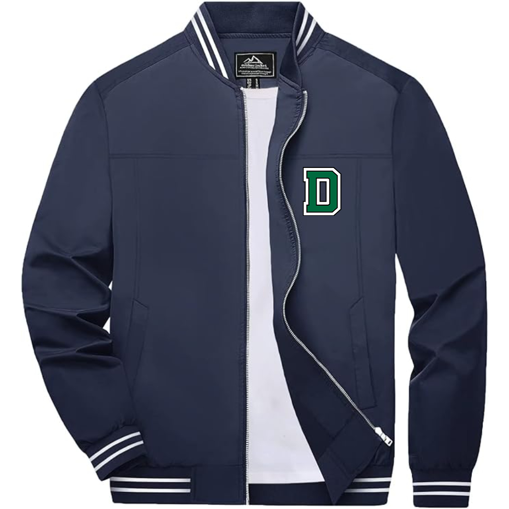 Men's  Dartmouth Big Green Lightweight Zip-Up Bomber Jacket with Ribbed Collar and Cuffs Versatile Casual Outerwear