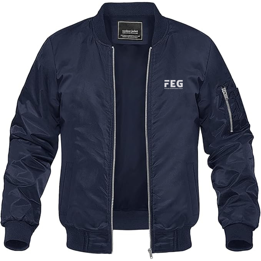 Men's FEG Logo Lightweight Bomber Jacket Windbreaker Softshell Varsity Jacket Coat