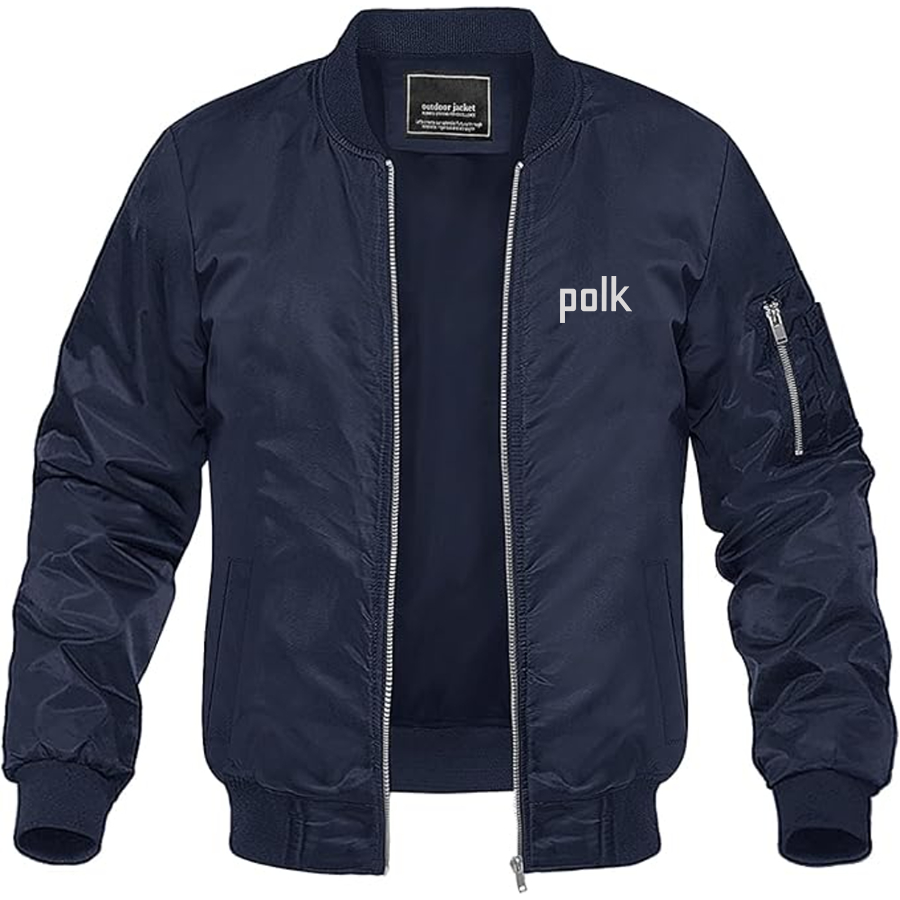 Men's Polk Audio Logo Lightweight Bomber Jacket Windbreaker Softshell Varsity Jacket Coat