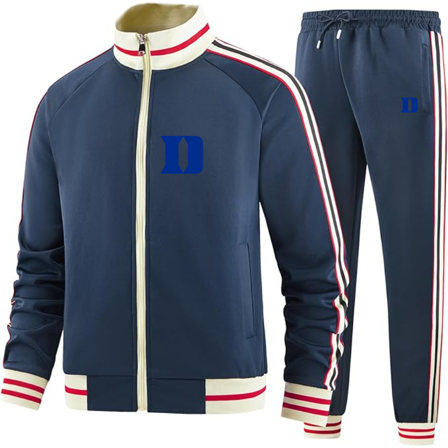Men's  Duke Blue Devils  Two Piece Designer Tracksuit with Bold Striped Accents and Zippered Front Elevated Athletic
