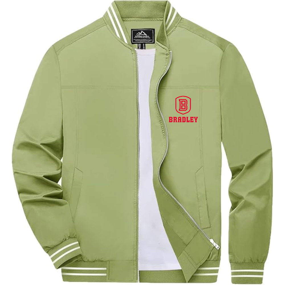 Men's Bradley Braves Lightweight Zip-Up Bomber Jacket with Ribbed Collar and Cuffs Versatile Casual Outerwear