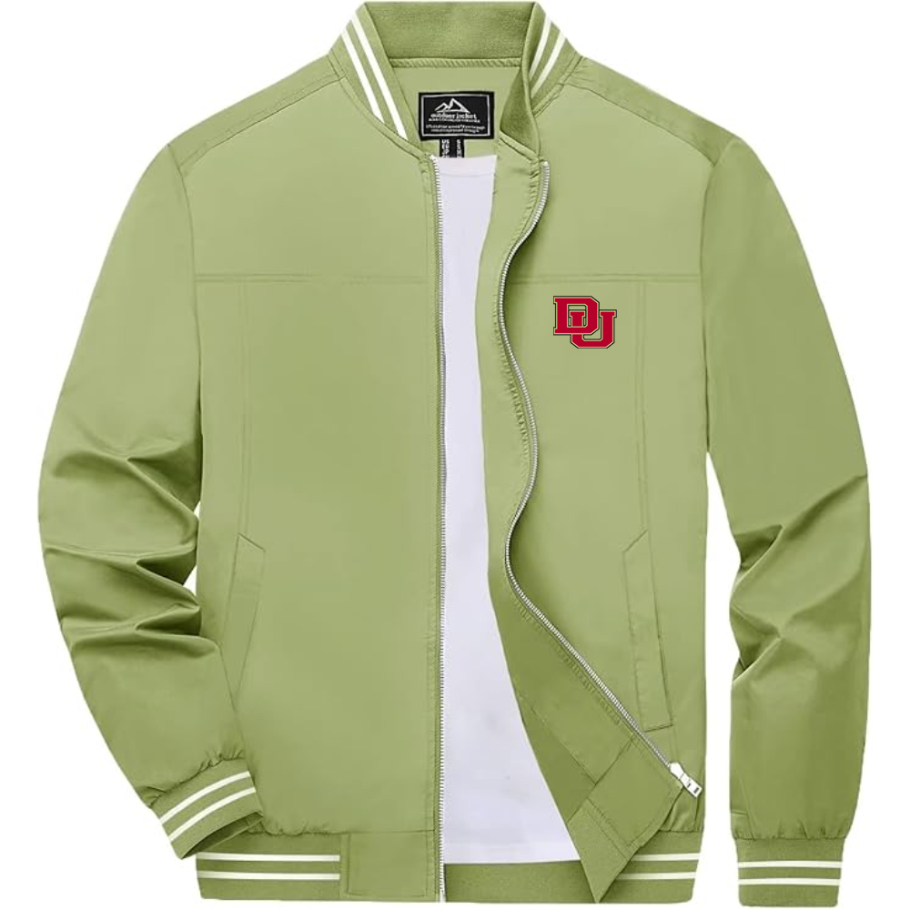 Men's Denver Pioneers  Lightweight Zip-Up Bomber Jacket with Ribbed Collar and Cuffs Versatile Casual Outerwear