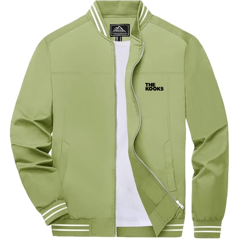 Men's The Kooks Lightweight Zip-Up Bomber Jacket with Ribbed Collar and Cuffs Versatile Casual Outerwear
