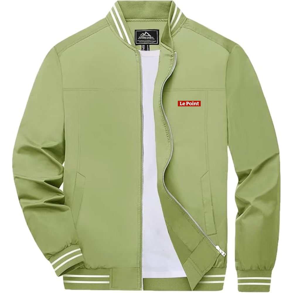 Men's Le Point  Lightweight Zip-Up Bomber Jacket with Ribbed Collar and Cuffs Versatile Casual Outerwear
