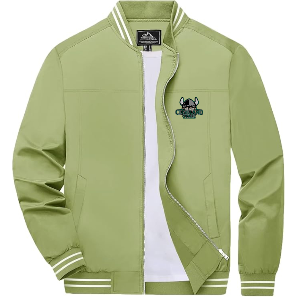 Men's Cleveland State Vikings Lightweight Zip-Up Bomber Jacket with Ribbed Collar and Cuffs Versatile Casual Outerwear