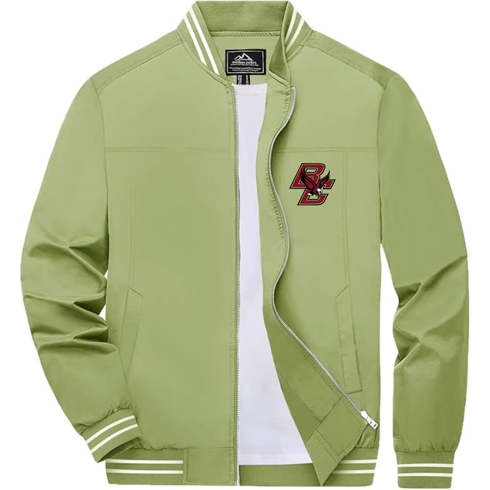 Men's Boston College Eagles   Lightweight Zip-Up Bomber Jacket with Ribbed Collar and Cuffs Versatile Casual Outerwear