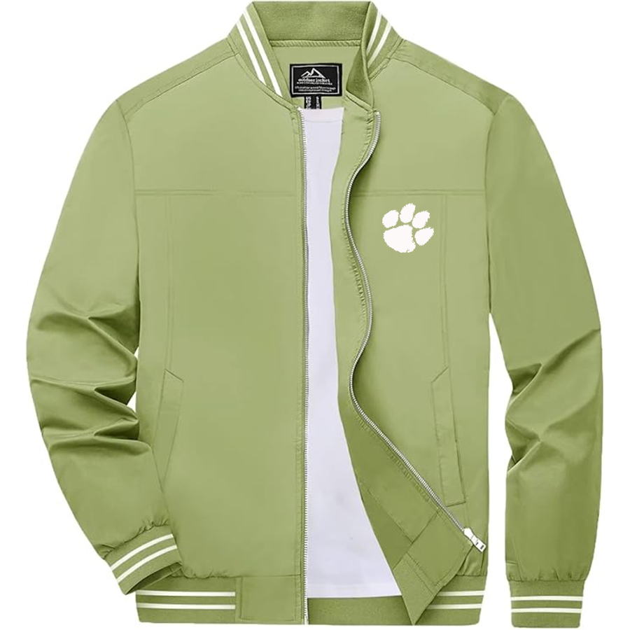 Men's Clemson Tigers Lightweight Zip-Up Bomber Jacket with Ribbed Collar and Cuffs Versatile Casual Outerwear