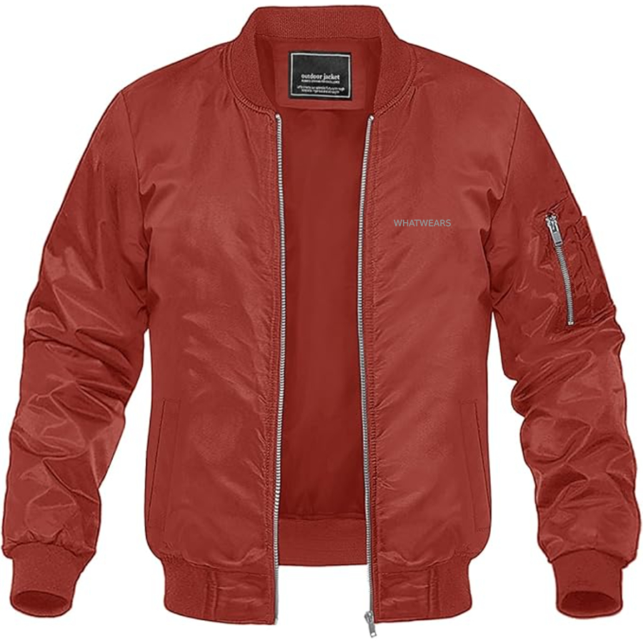 Men's WhatWears Logo Lightweight Bomber Jacket Windbreaker Softshell Varsity Jacket Coat