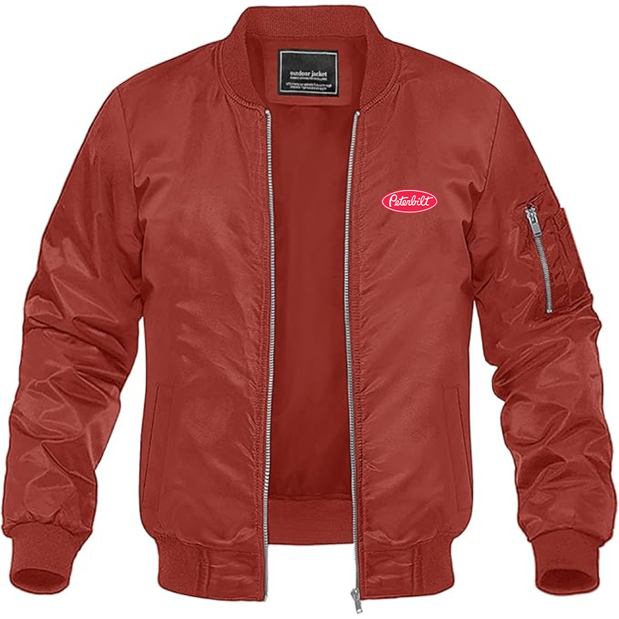 Men's Peterbilt Logo Lightweight Bomber Jacket Windbreaker Softshell Varsity Jacket Coat
