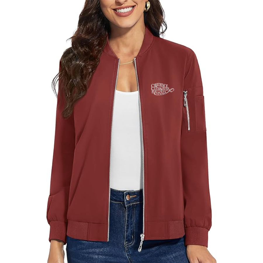 Women's Creedence Clearwater Revival Premium Bomber Jacket with Polished Detailing and Functional Sleeve Pocket Modern Luxury Outerwear