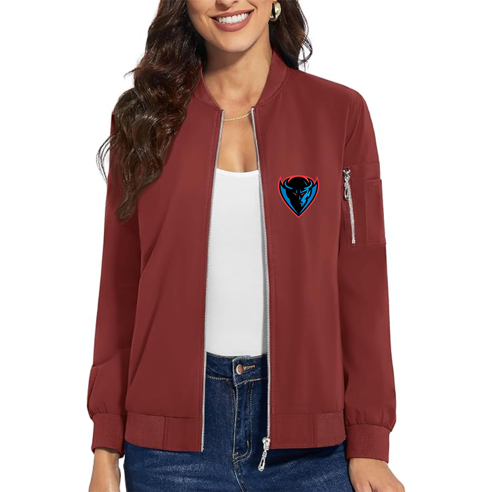 Women's  DePaul Blue Demons Premium Bomber Jacket with Polished Detailing and Functional Sleeve Pocket Modern Luxury Outerwear