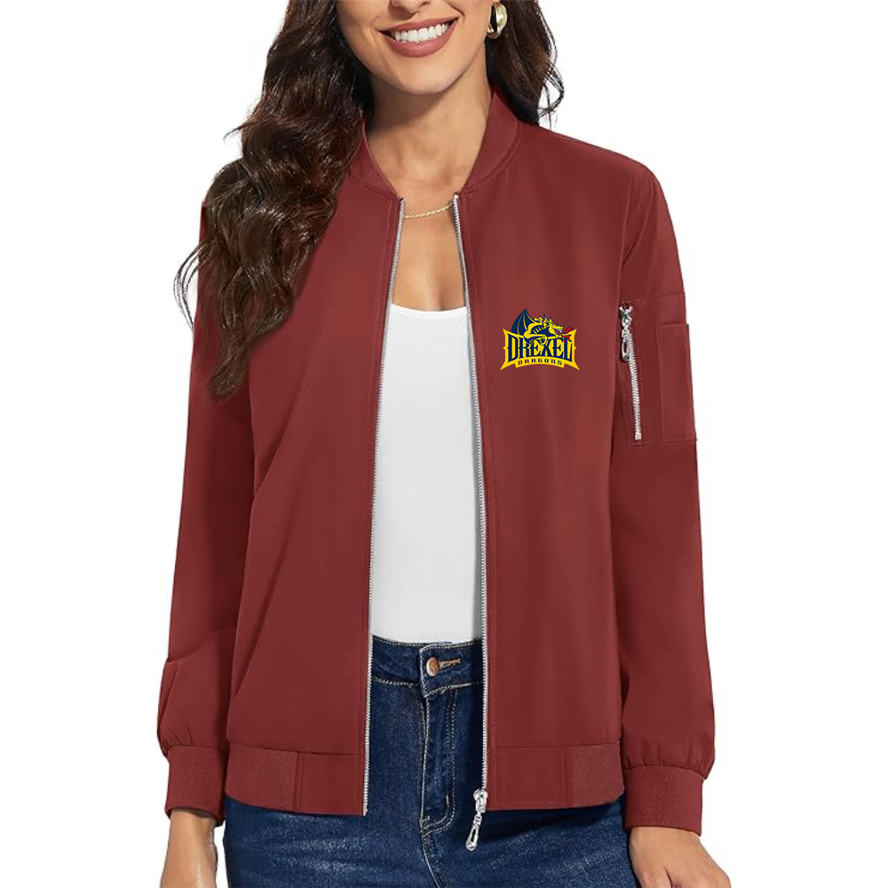 Women's  Drexel Dragons Premium Bomber Jacket with Polished Detailing and Functional Sleeve Pocket Modern Luxury Outerwear