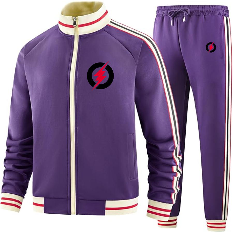 Men's Rayovac Lightning Two Piece Designer Tracksuit with Bold Striped Accents and Zippered Front Elevated Athletic