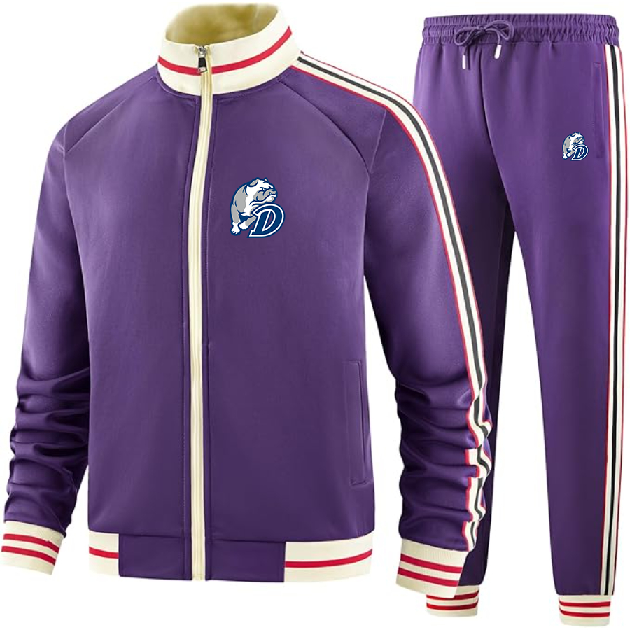 Men's  Drake Bulldogs  Two Piece Designer Tracksuit with Bold Striped Accents and Zippered Front Elevated Athletic