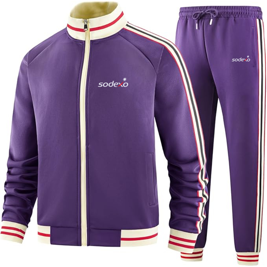 Men's Sodexo Two Piece Designer Tracksuit with Bold Striped Accents and Zippered Front Elevated Athletic