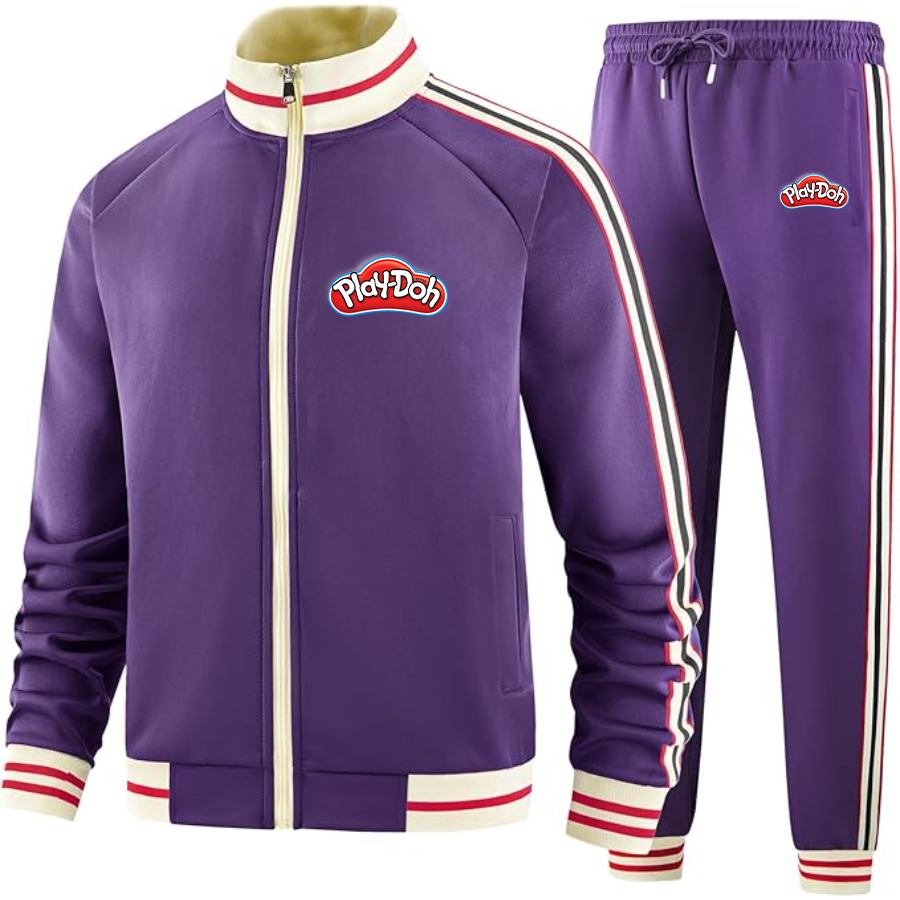 Men's Play Doh Two Piece Designer Tracksuit with Bold Striped Accents and Zippered Front Elevated Athletic