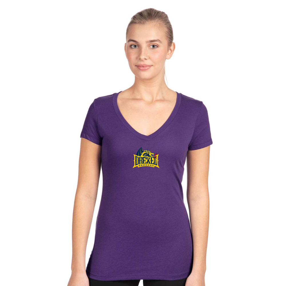 Women's Drexel Dragons  Next Level V-Neck T-Shirt