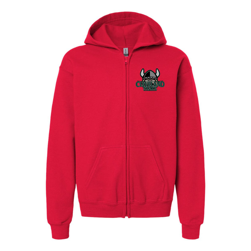 Youth Cleveland State Vikings  Gildan Heavy Blend Full Zip Hooded Sweatshirt