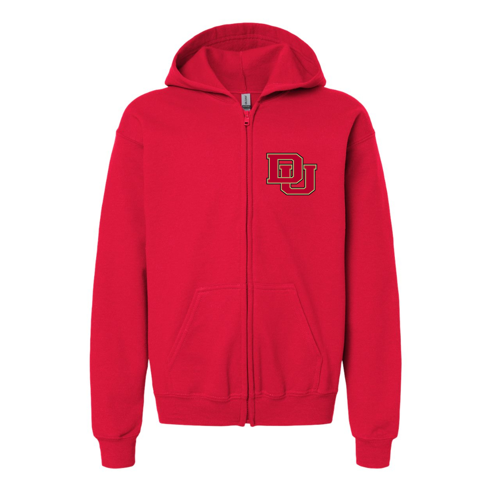 Youth Denver Pioneers  Gildan Heavy Blend Full Zip Hooded Sweatshirt