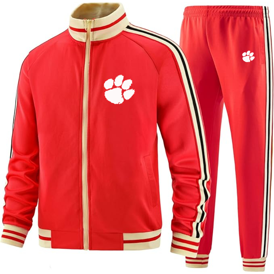 Men's Clemson Tigers Two Piece Designer Tracksuit with Bold Striped Accents and Zippered Front Elevated Athletic