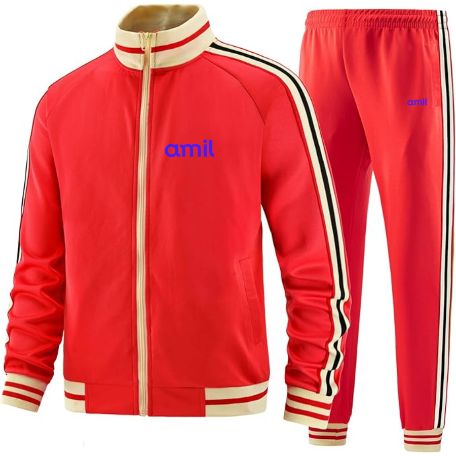 Men's Amil Two Piece Designer Tracksuit with Bold Striped Accents and Zippered Front Elevated Athletic