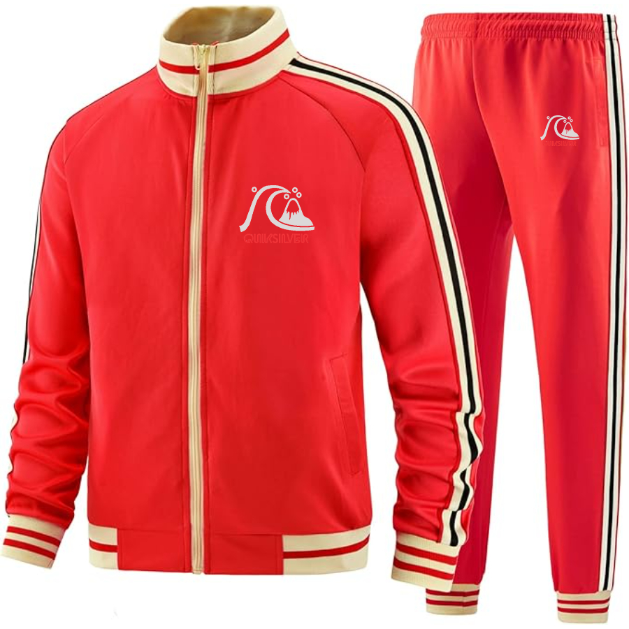Men's Quicksilver Two Piece Designer Tracksuit with Bold Striped Accents and Zippered Front Elevated Athletic