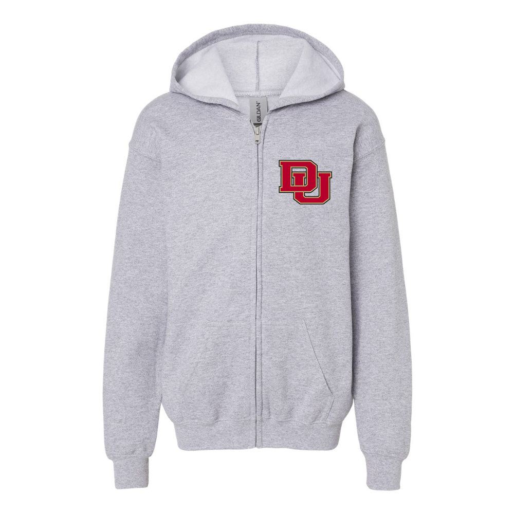 Youth Denver Pioneers  Gildan Heavy Blend Full Zip Hooded Sweatshirt