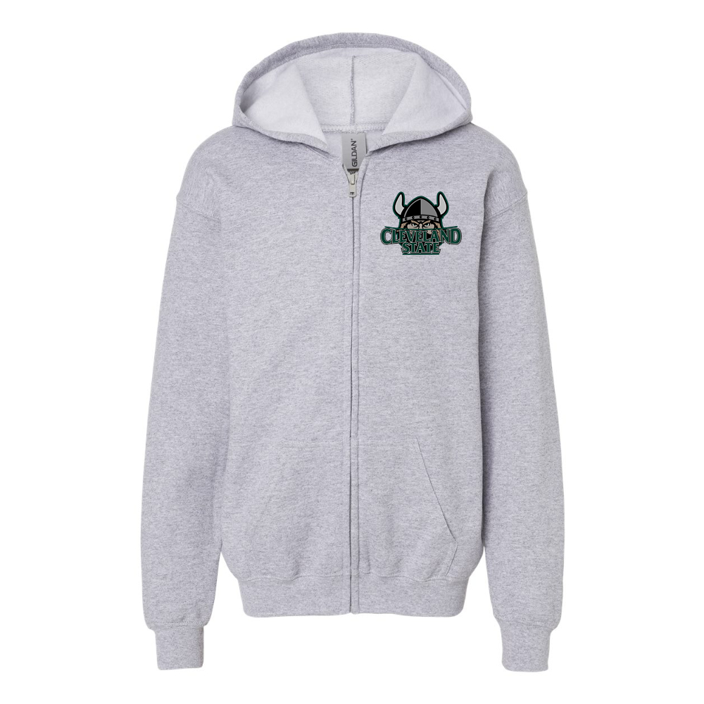 Youth Cleveland State Vikings  Gildan Heavy Blend Full Zip Hooded Sweatshirt