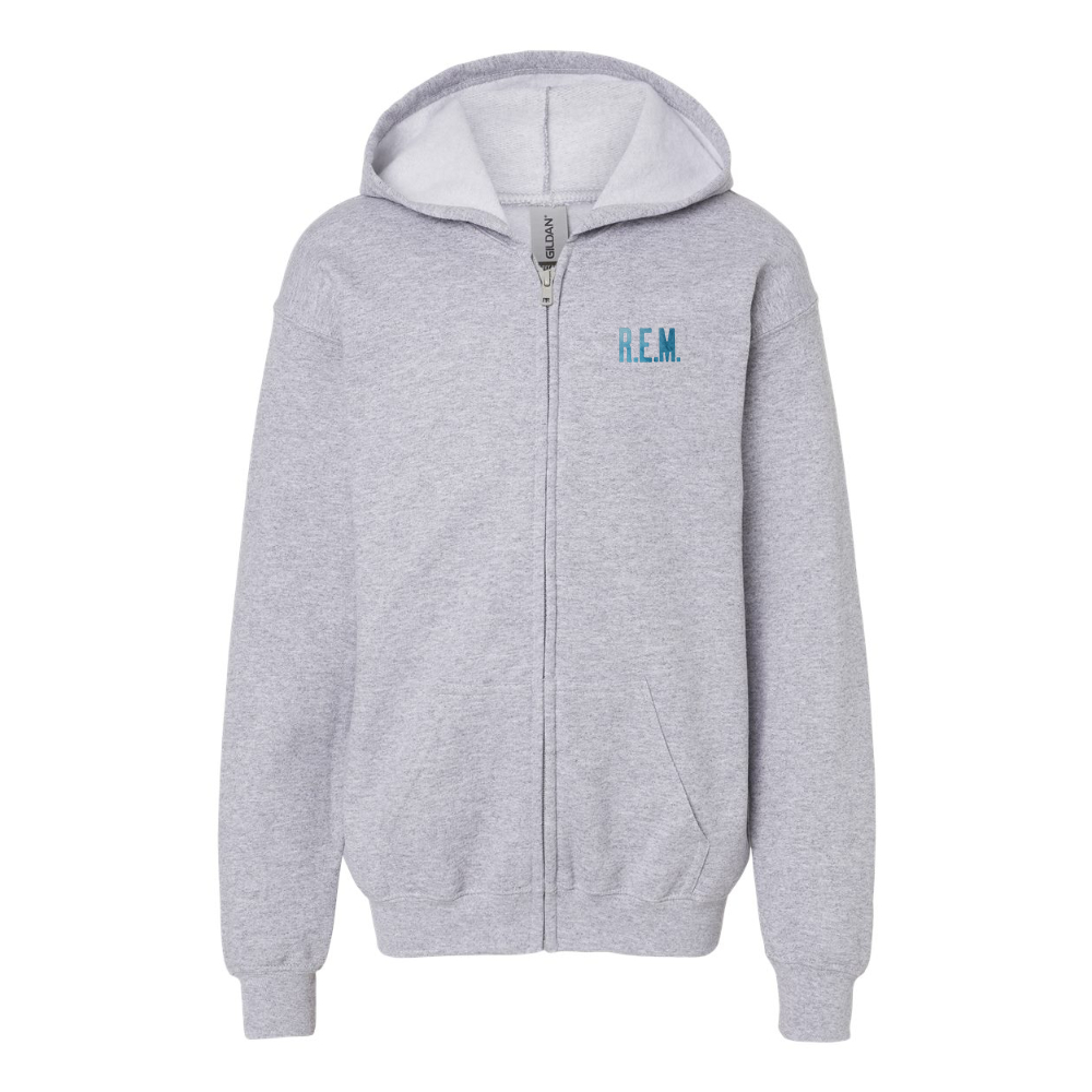 Youth R.E.M. Blue Gildan Heavy Blend Full Zip Hooded Sweatshirt