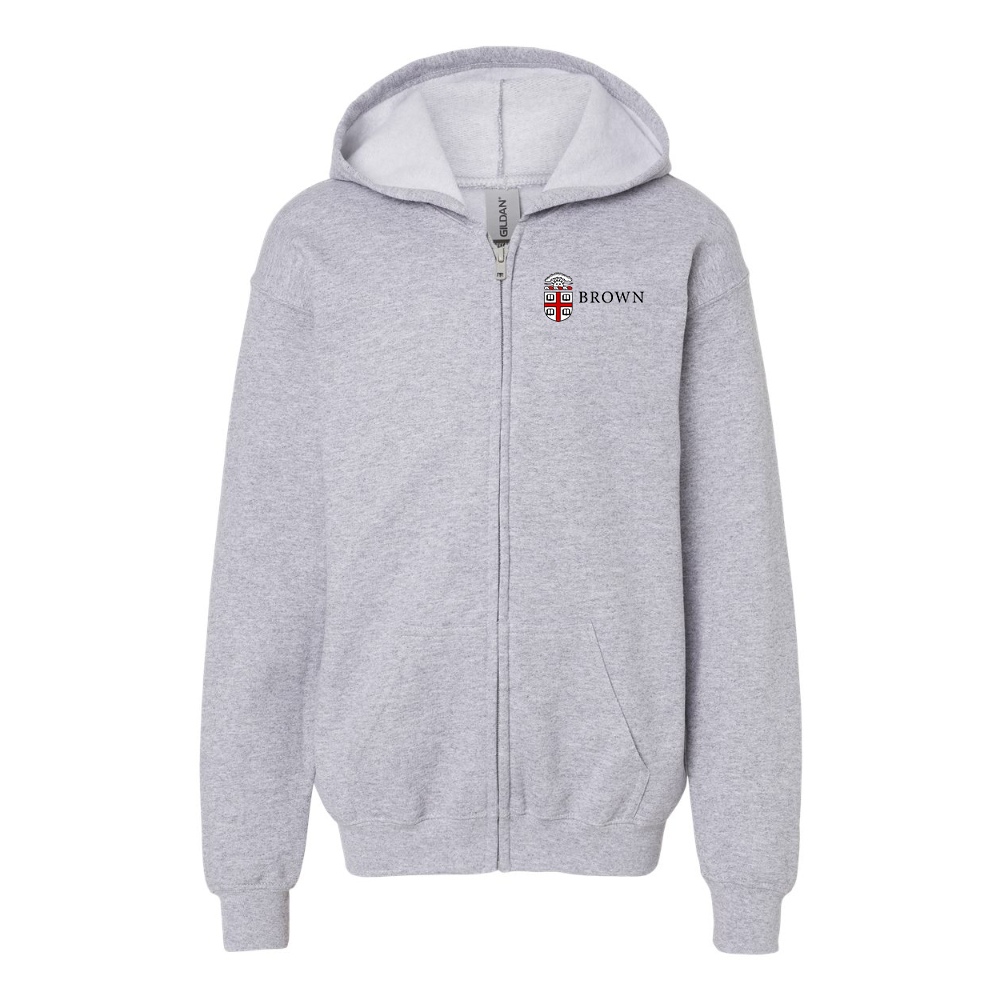 Youth Brown University Gildan Heavy Blend Full Zip Hooded Sweatshirt