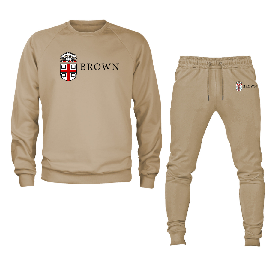 Men's Brown University Crewneck Sweatshirt Joggers Suit