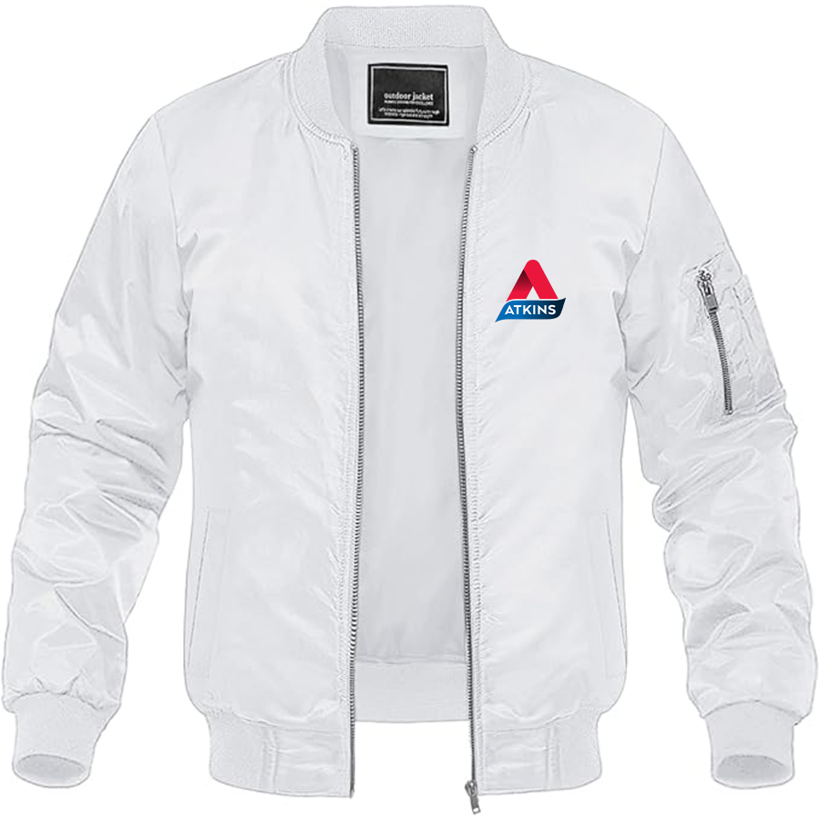 Men's Atkins Logo Lightweight Bomber Jacket Windbreaker Softshell Varsity Jacket Coat