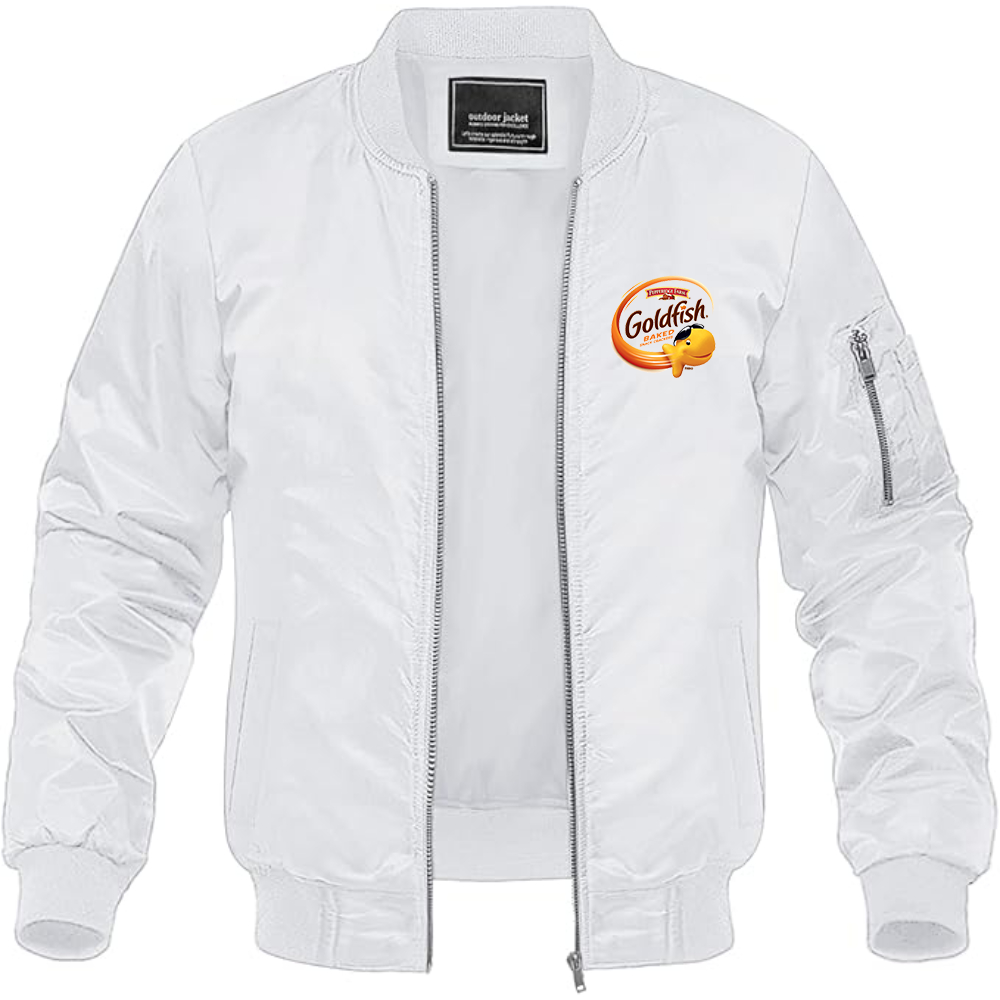 Men's Goldfish Logo Lightweight Bomber Jacket Windbreaker Softshell Varsity Jacket Coat
