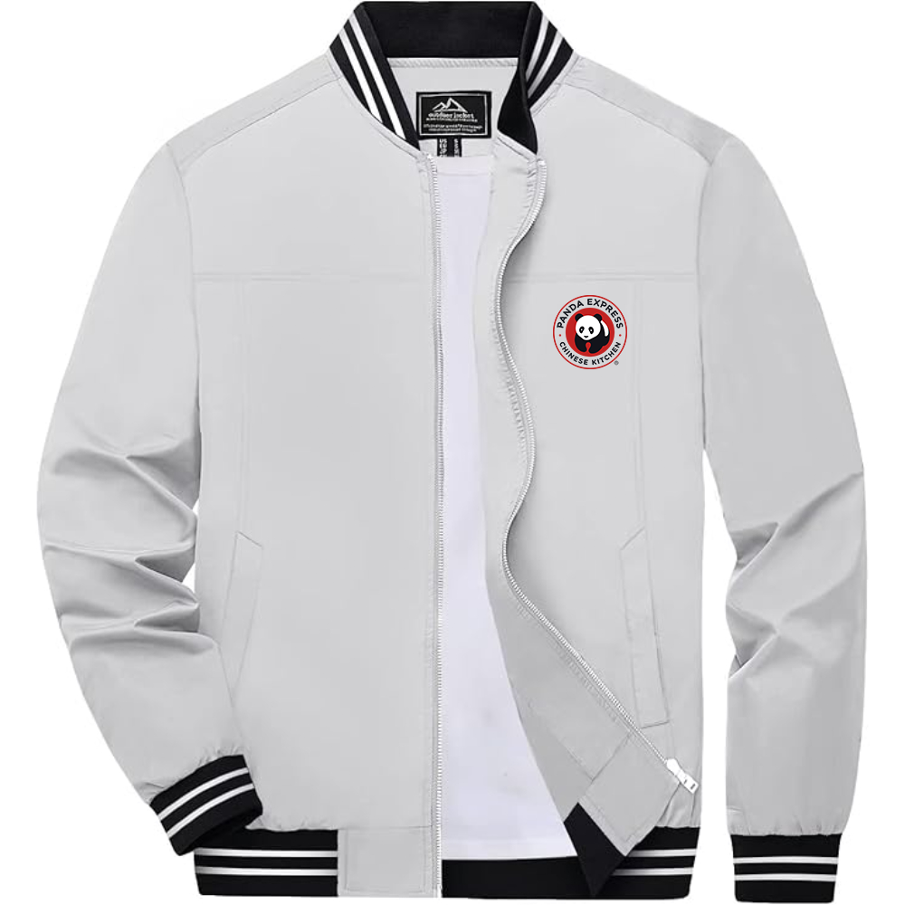 Men's Panda Express Lightweight Zip-Up Bomber Jacket with Ribbed Collar and Cuffs Versatile Casual Outerwear