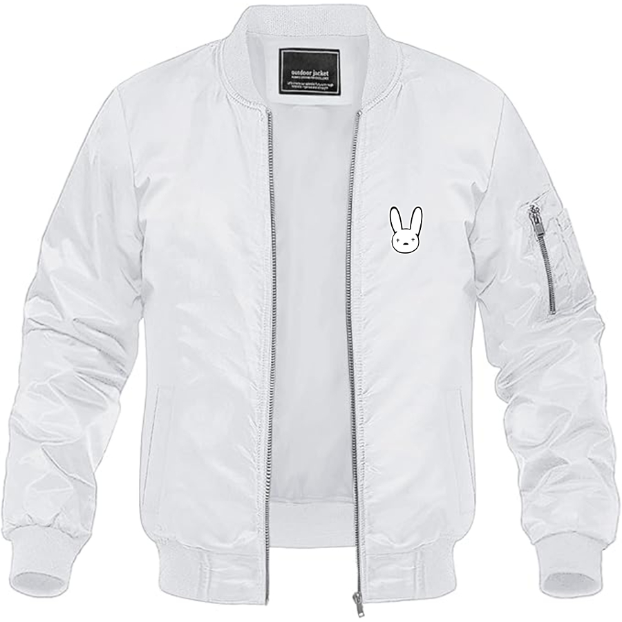 Men's Bad Bunny Logo Lightweight Bomber Jacket Windbreaker Softshell Varsity Jacket Coat