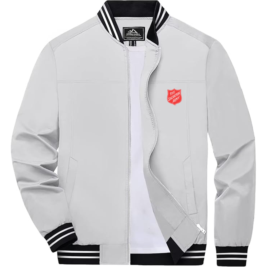 Men's  The Salvation Army Lightweight Zip-Up Bomber Jacket with Ribbed Collar and Cuffs Versatile Casual Outerwear