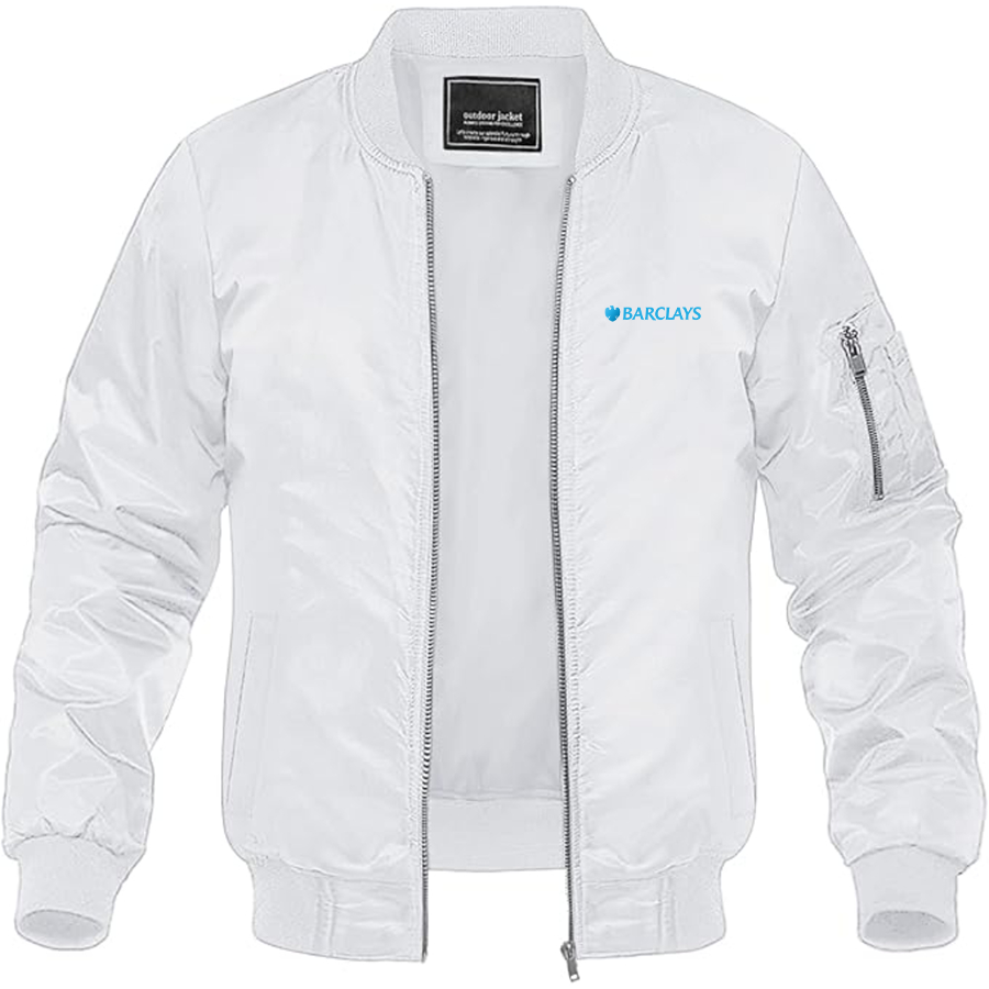 Men's Barclays Logo Lightweight Bomber Jacket Windbreaker Softshell Varsity Jacket Coat