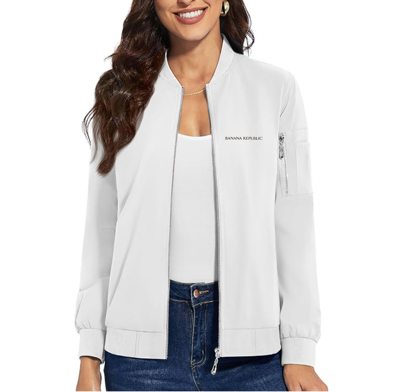 Women's Banana Republic Premium Bomber Jacket with Polished Detailing and Functional Sleeve Pocket Modern Luxury Outerwear