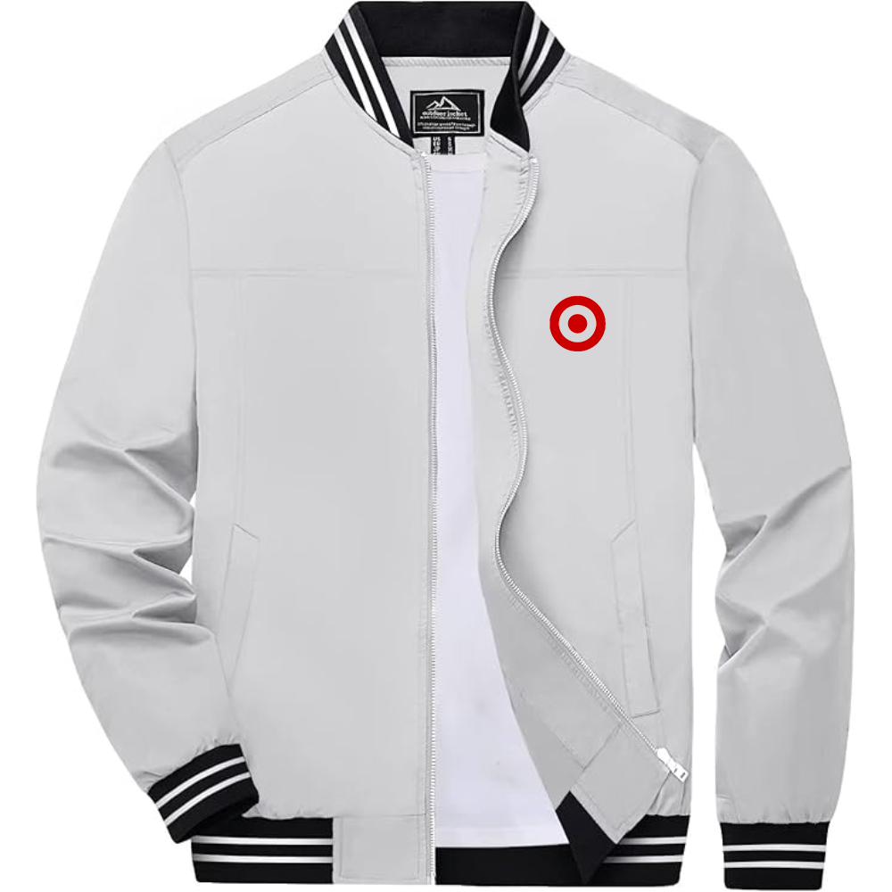 Men's Target  Lightweight Zip-Up Bomber Jacket with Ribbed Collar and Cuffs Versatile Casual Outerwear