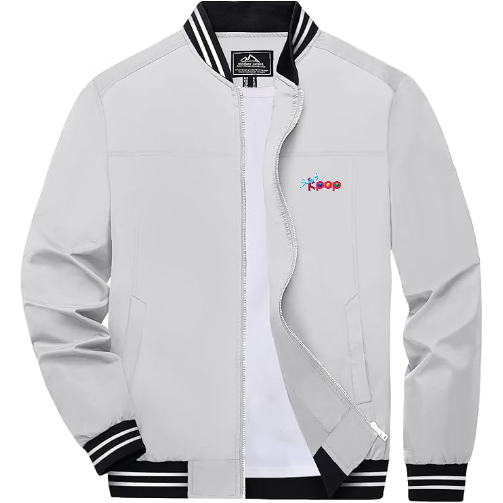 Men's Simply Kpop Lightweight Zip-Up Bomber Jacket with Ribbed Collar and Cuffs Versatile Casual Outerwear