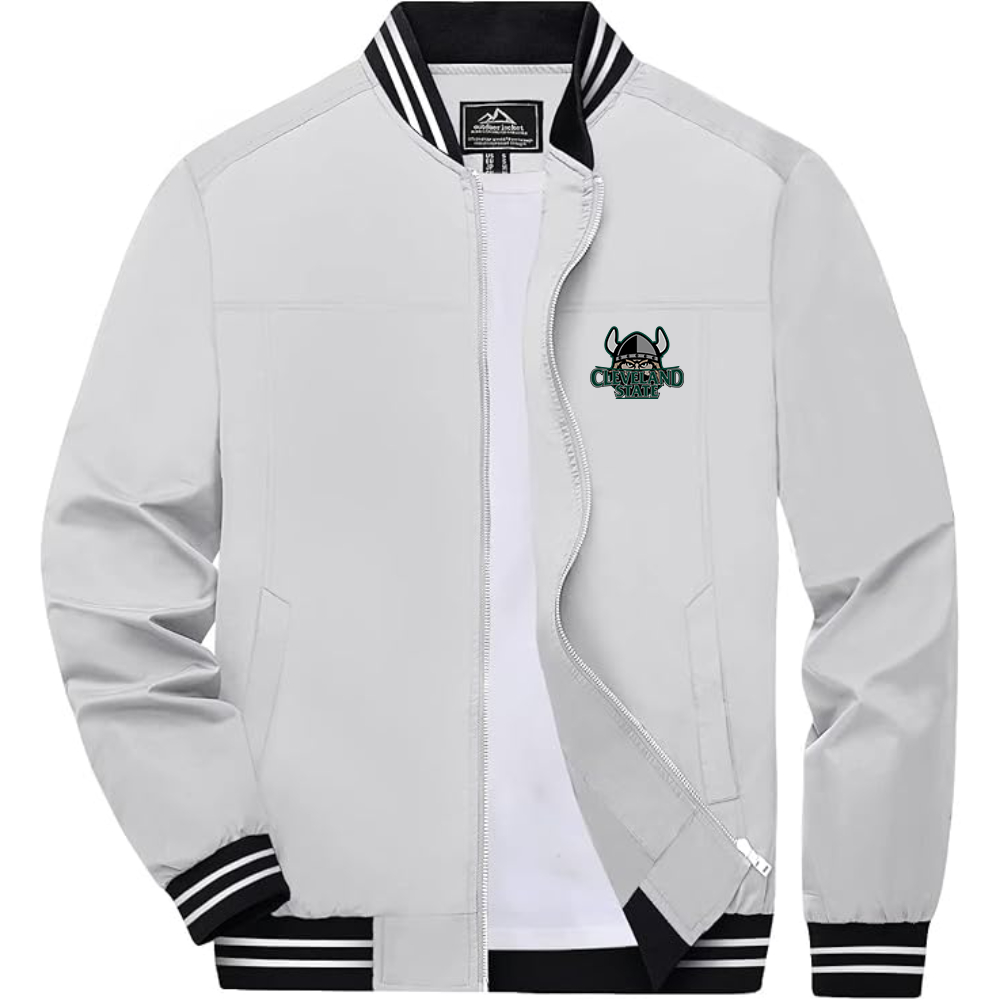Men's Cleveland State Vikings Lightweight Zip-Up Bomber Jacket with Ribbed Collar and Cuffs Versatile Casual Outerwear