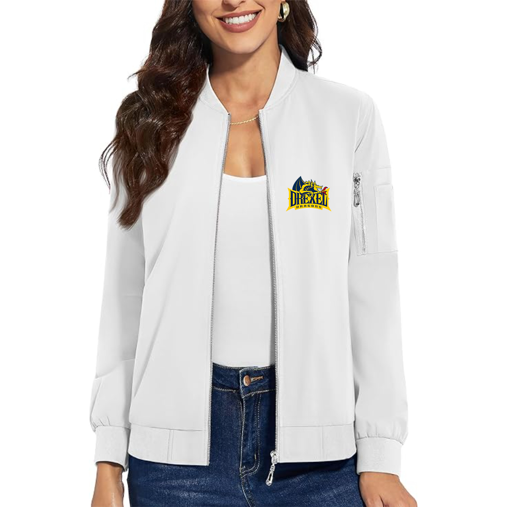 Women's  Drexel Dragons Premium Bomber Jacket with Polished Detailing and Functional Sleeve Pocket Modern Luxury Outerwear