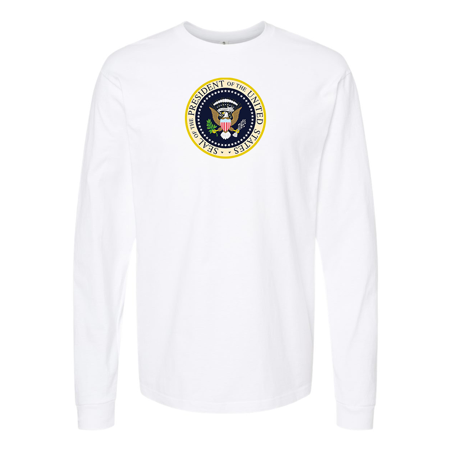 Men's USA President Seal Logo Cotton Long Sleeve T-Shirt