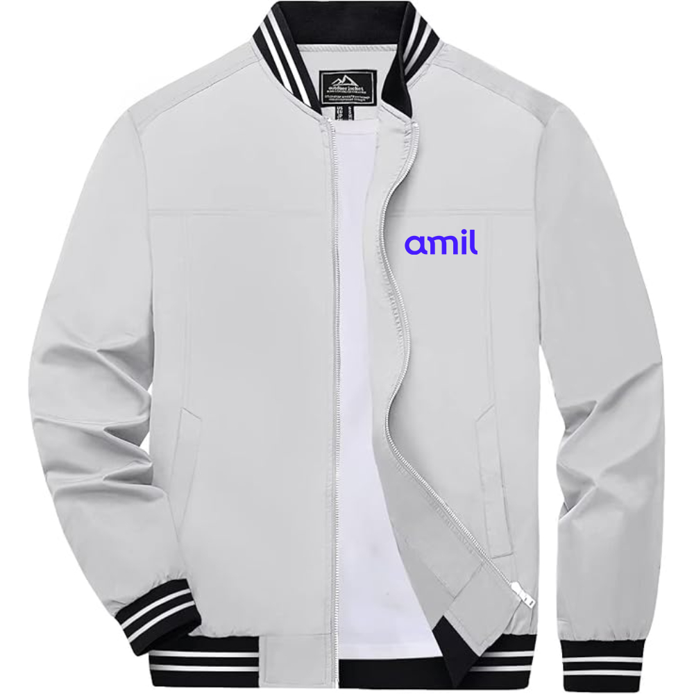 Men's  Amil Lightweight Zip-Up Bomber Jacket with Ribbed Collar and Cuffs Versatile Casual Outerwear