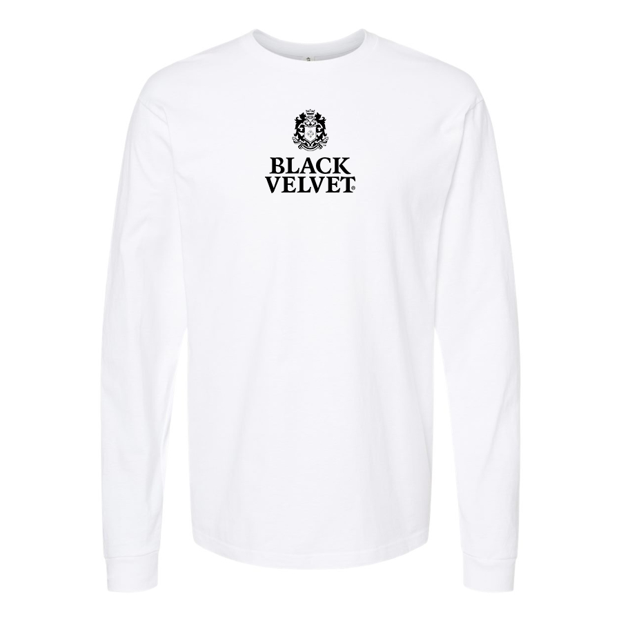 Men's Black Velvet Logo Cotton Long Sleeve T-Shirt